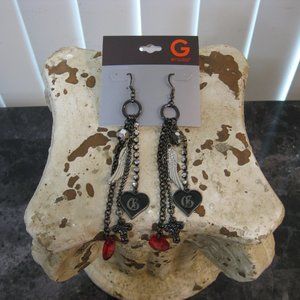 NWT Guess wing cross logo pink silver chain earrings